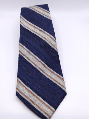 Vintage Lilly Dache Paris-Los Angeles Blue & Beige Striped Silk Tie